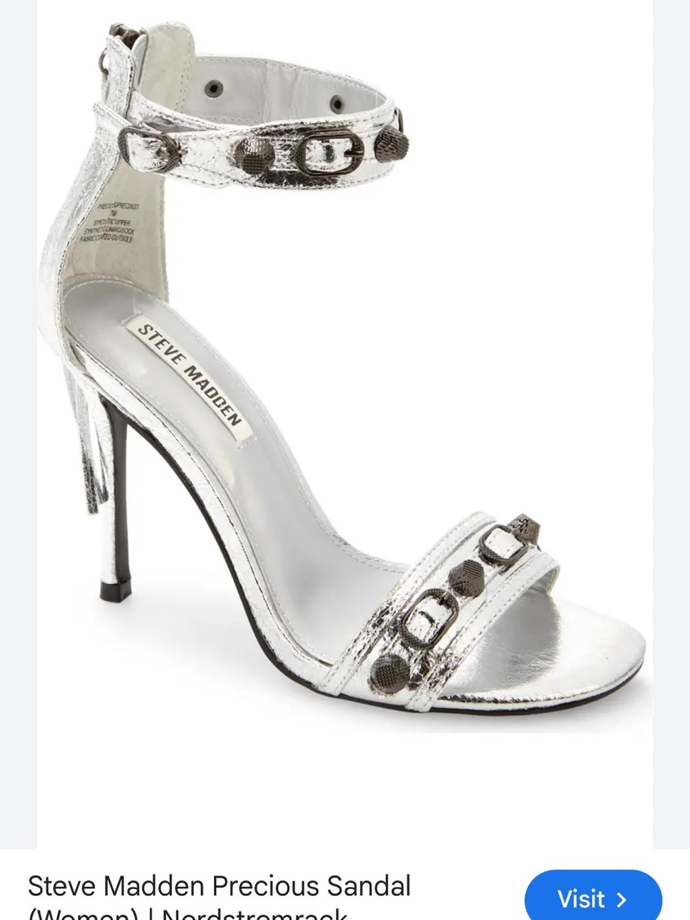 Steve Madden Silver Metallic Ankle-Strap Stiletto Sandal